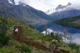 9. Legacy Fund volunteers hard at work on a new trail that provides even more stunning views of the park’s iconic Cuernos.Credit Eric Lee