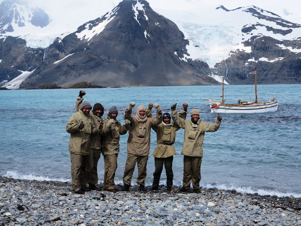 HI-RES-The-crew-of-Alexandra-Shackleton-onshore-at-South-Georgia-cheer-their-successful-completion-of-leg-1-of-their-historic-re-enactment.-Image-Jo-Stewart-Shackleton-Epic