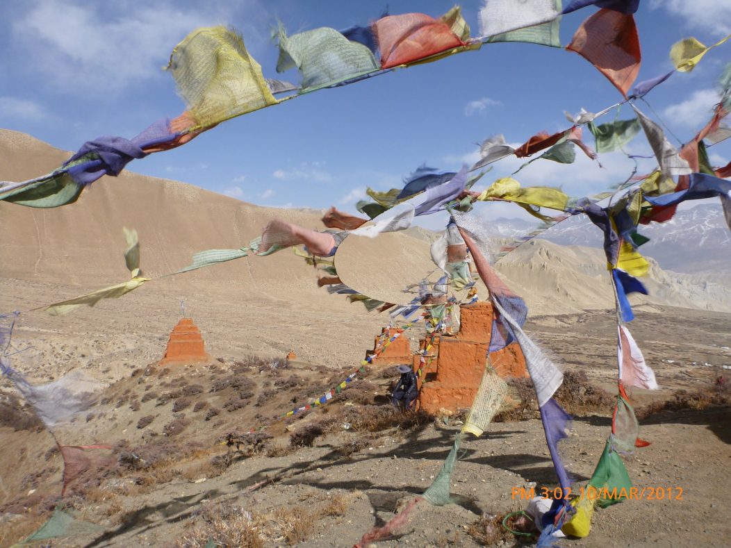 Prayer flags blowing in the wind