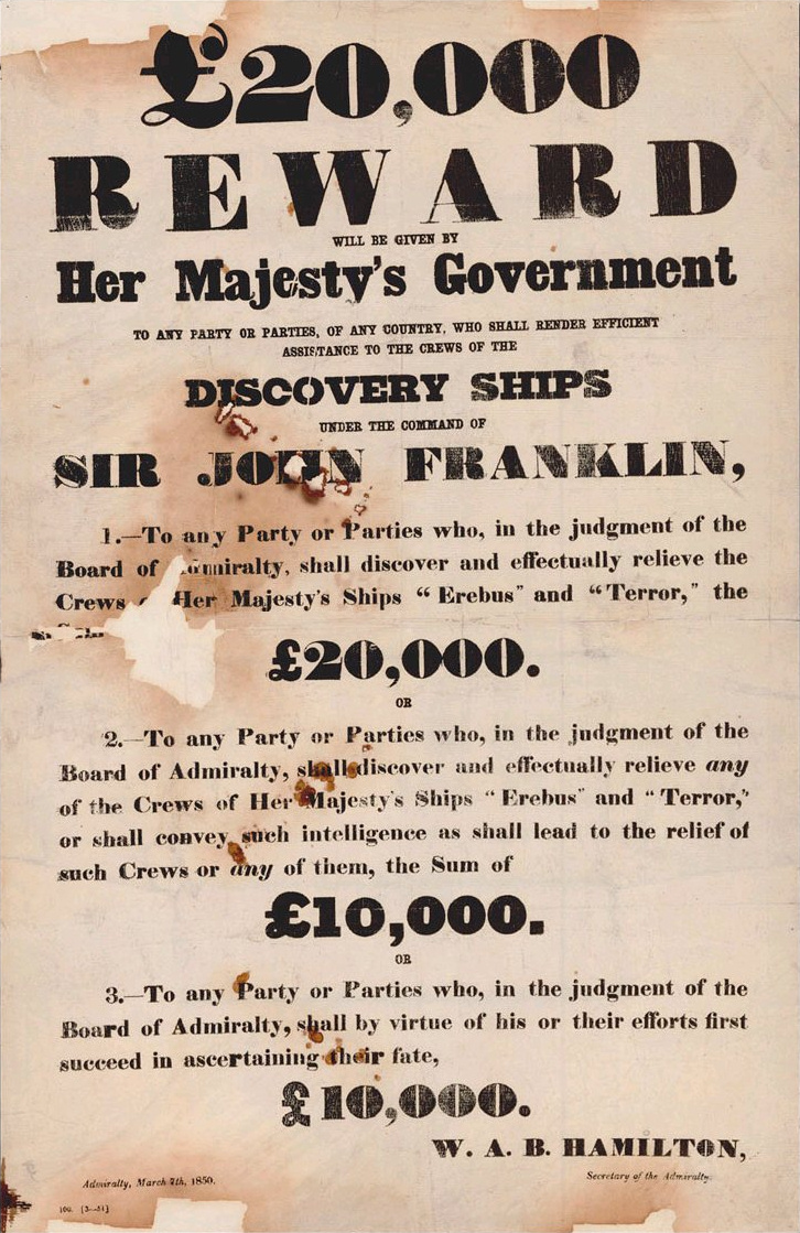 Reward poster for the discovery of John Franklin’s lost expedition